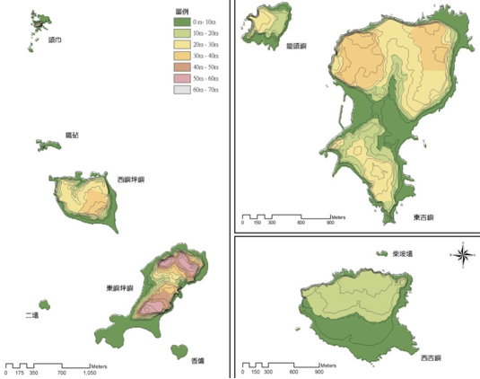 澎湖南方四島主要島嶼等高線地形圖